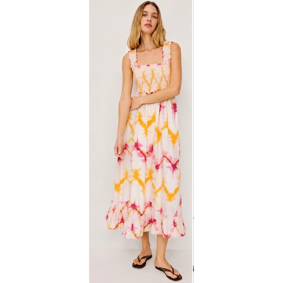 Rails Dresses & Skirts - NWT Rails Rumi Dress Medium diamond Tie Dye Smocked Midi Dress Summer Boho chic